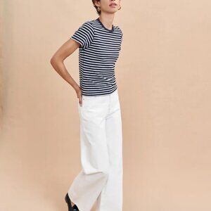 La Ligne Short Sleeve Tee in Navy and White SZ M